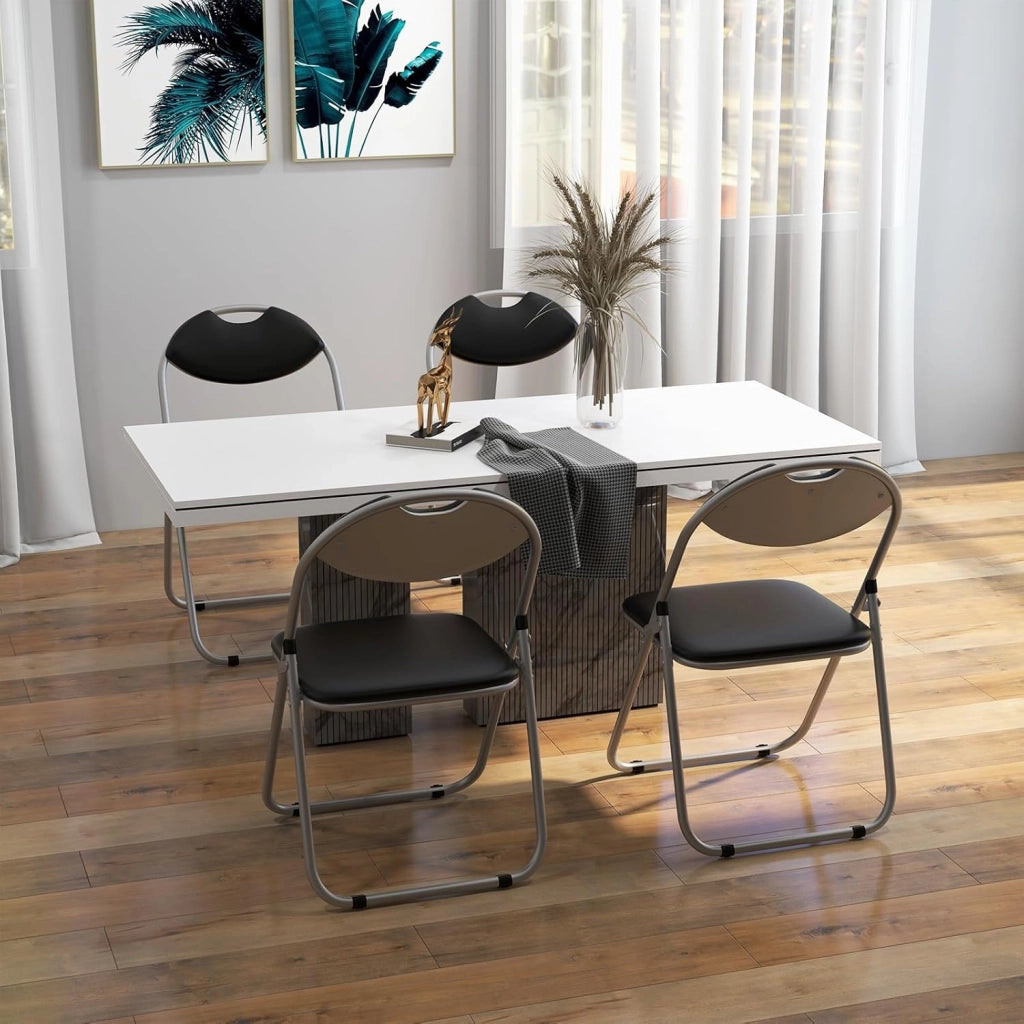 Set di 4 sedie pieghevoli, sedie da pranzo con telaio in metallo, sedute imbottite, maniglie, comode sedie da visitatore per soggiorno, ufficio, riunione, scuola