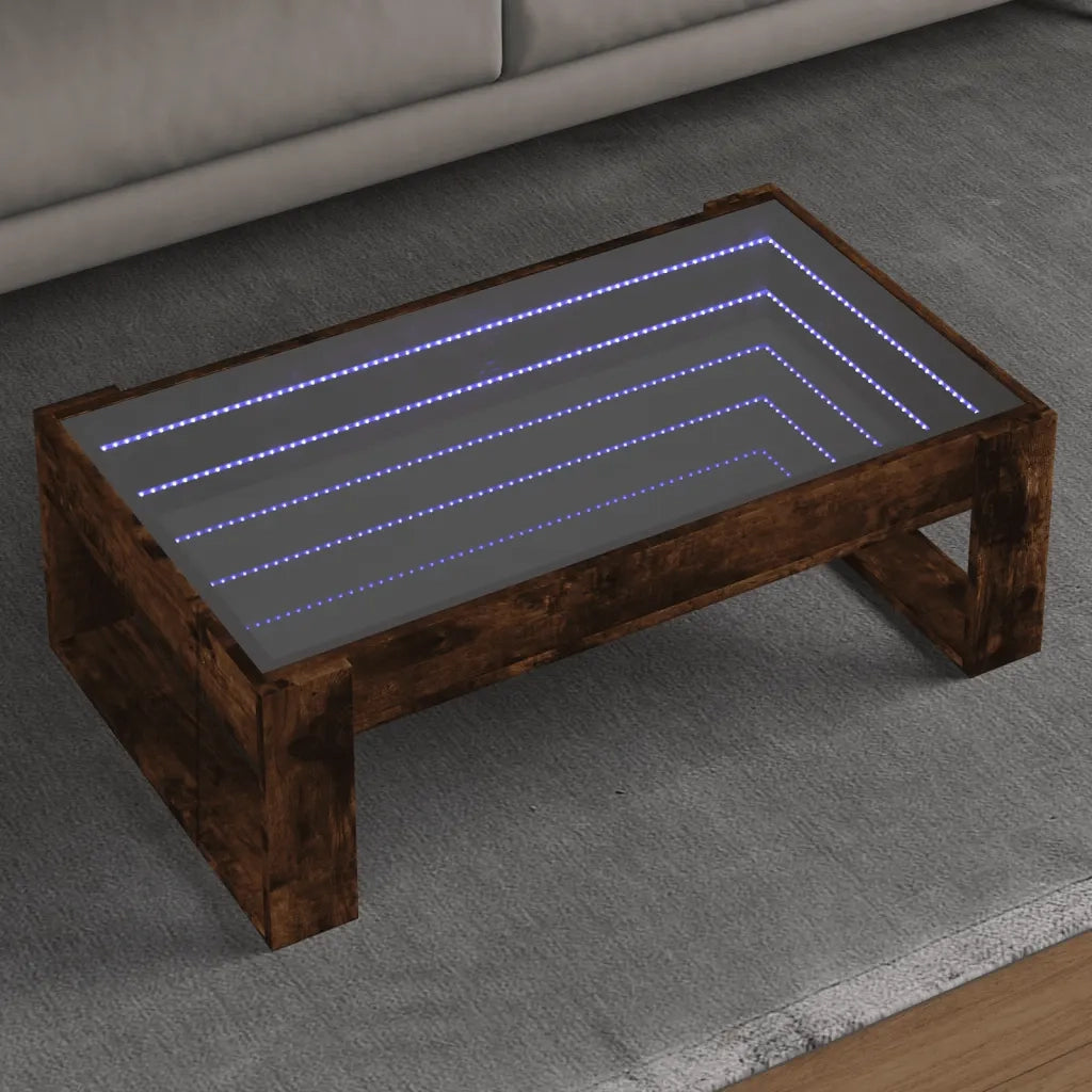 Tavolino da Salotto con LED Infinity Rovere Fumo 90x53x30 cm