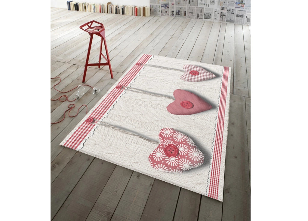 Tappeto Antiscivolo In Stampa Digitale Linea Pensieri Delicati Dis. Cuore Appeso - 60x110 - Rosso
