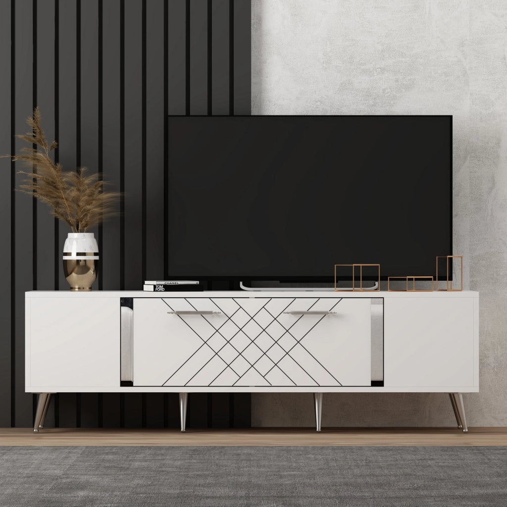 Porta TV in legno "Detas" - 150 x 35 x 48 cm - Argento