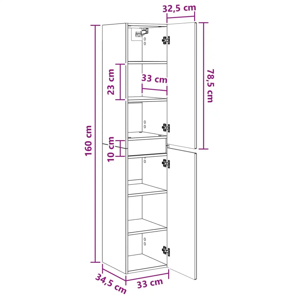 Mobiletto da Bagno a Muro Grigio Cemento 33 x 34,5 x 160 cm 890515