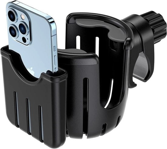Organizzatore per Bambini con Porta Telefonino per Carrello da Cura, Rotativo 360 Gradi - Universale, Adatto per Biberon con Manico, Sedia a Rotelle, Passo d'Acqua