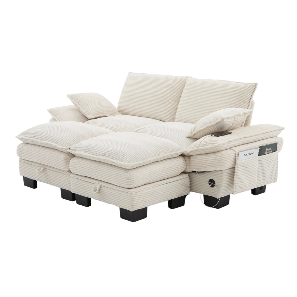 Divano 2 Posti con Poggiapiedi in Tessuto a Coste ¨C MINIMAL ¨C Grigio