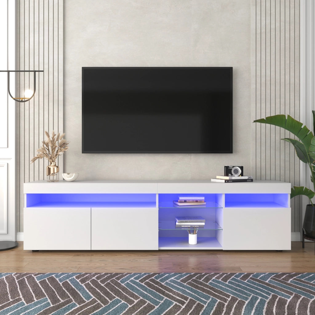 Mobile TV con 3 Ante e LED Multicolore; Pannello Lucido; Stile Moderno; 180??35??48 cm; in MDF; Bianco