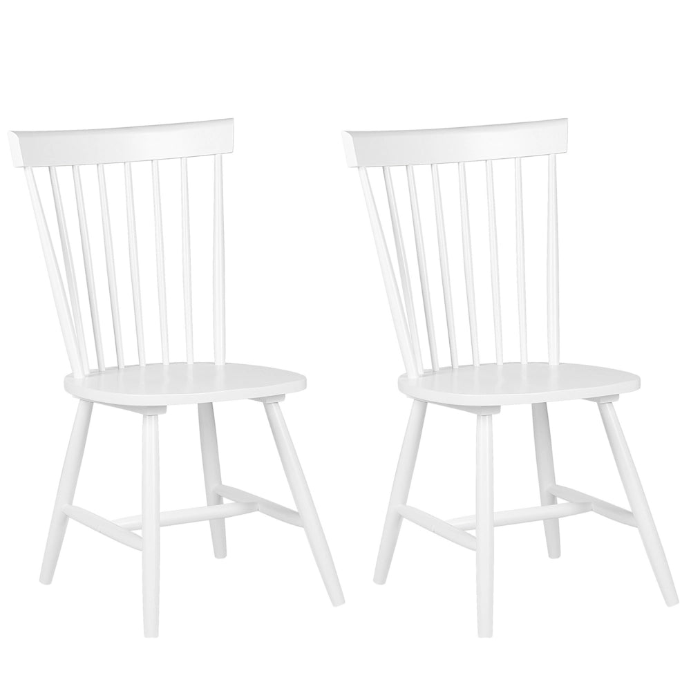 Set di 2 sedie da pranzo in legno di gomma bianco rustico vintage con schienale alto dipinto da soggiorno