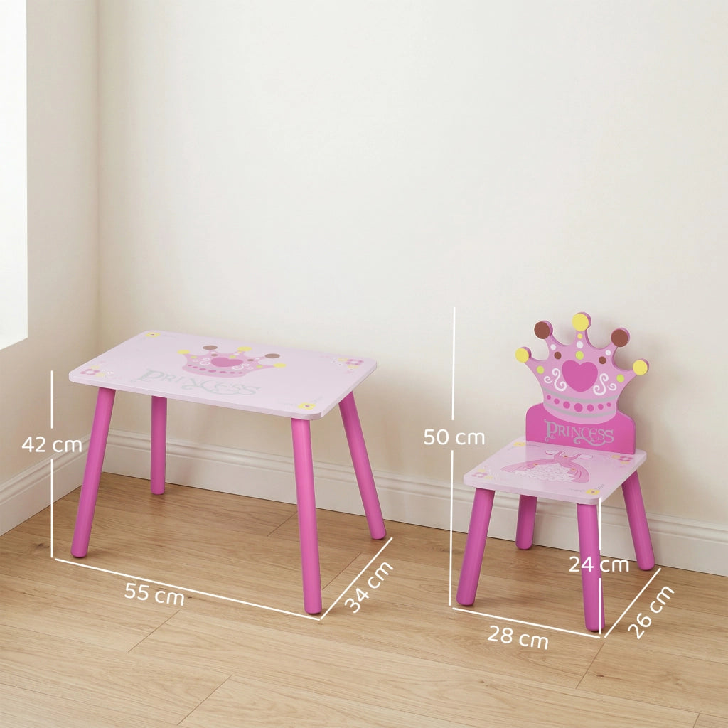 Set Tavolo e 2 Sedie Bambini ¨C zephmum ¨C Legno Rosa con Schienale a Corona