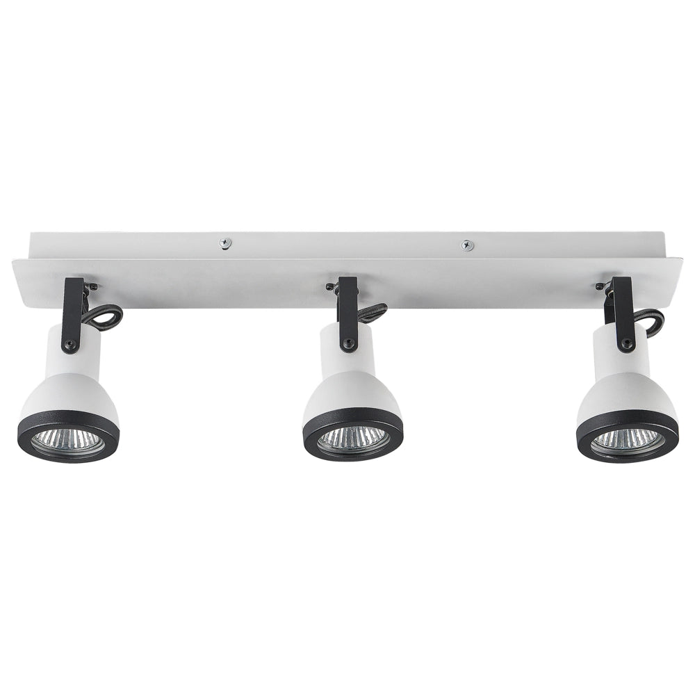Plafoniera 3 luci in metallo bianco e nero a braccio oscillante con paralume a cono faretto a binario rettangolare di design