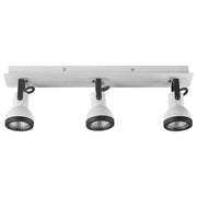 Plafoniera 3 luci in metallo bianco e nero a braccio oscillante con paralume a cono faretto a binario rettangolare di design