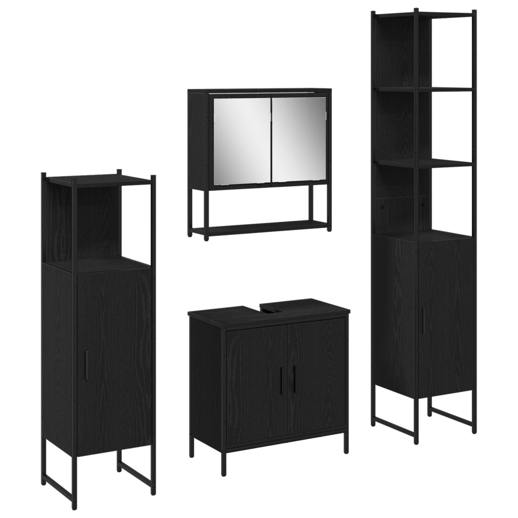 Set Mobili Bagno 4 Pezzi Quercia Nera Legno Ingegnerizzato