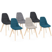 IDMarket - Set di 6 sedie scandinave GABY in tessuto misto beige, grigio chiaro, blu anatra x2, grigio scuro x2
