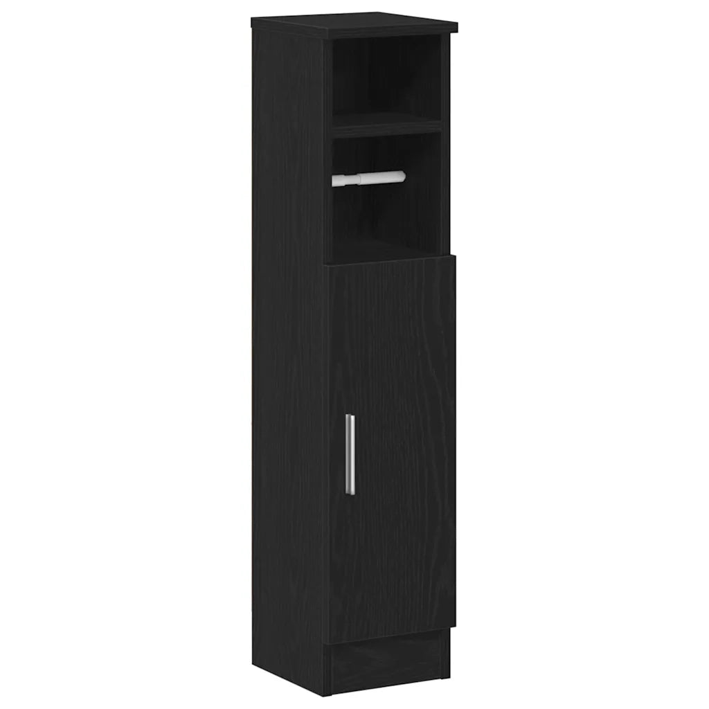 Mobile da Bagno | Armadio da bagno con Portarotolo Nero 20,5x22x90 cm