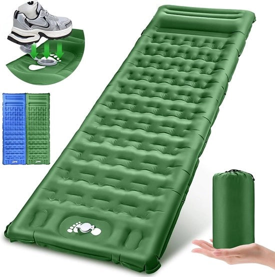 Matraccia autoinflante per campeggio - Letto aereodinamico - Comodo dormire - Pompa a pedale integrata - 13 cm di spessore - Verde