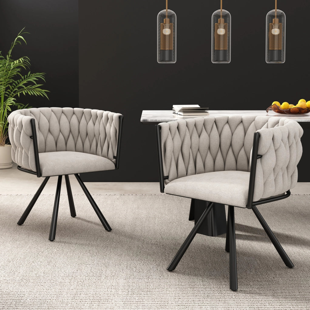Set di 2 sedie da pranzo girevoli 360° in lino nero; con schienale ergonomico e struttura in metallo