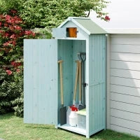 Casetta da Giardino Porta Attrezzi in Legno con 3 Ripiani, 77x54.2x179cm, Blu
