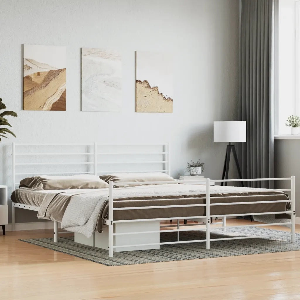 Giroletto con Testiera e Pediera-Struttura Letto Metallo Bianco 200x200 cm 203560