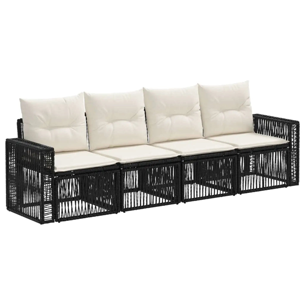 Set Divano da Giardino 4 pcs Nero e Bianco Crema polyrattan 3435046