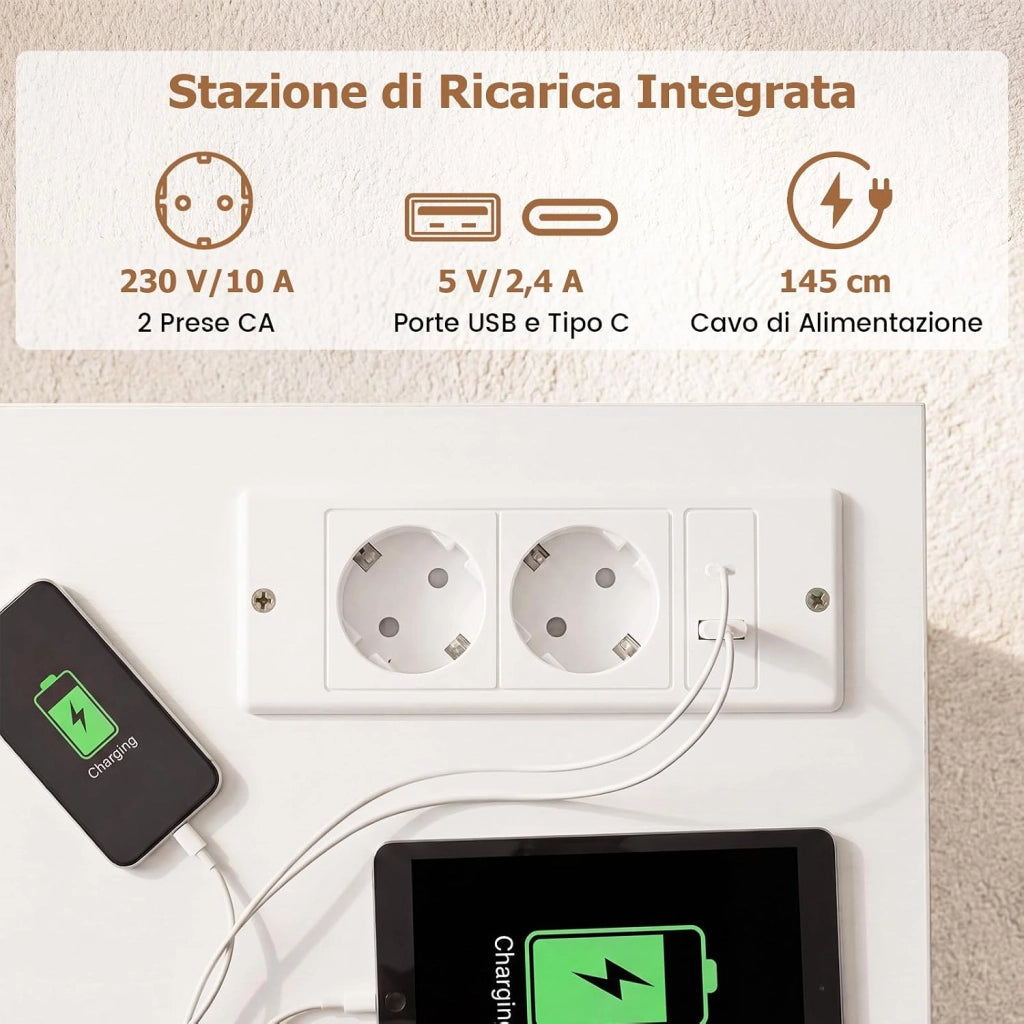 Scrivania Angolare Salvaspazio con Stazione di Ricarica, Ripiani Aperti e 2 Armadietti, Scrivania ad Angolo in Legno, Scrittoio per Computer per Soggiorno, Studio e Ufficio