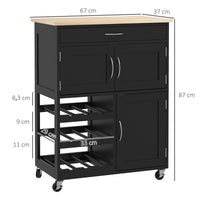 Carrello da Cucina con Portabottiglie Integrato 67x37x87 cm in Legno Nero e Rovere