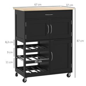 Carrello da Cucina con Portabottiglie Integrato 67x37x87 cm in Legno Nero e Rovere