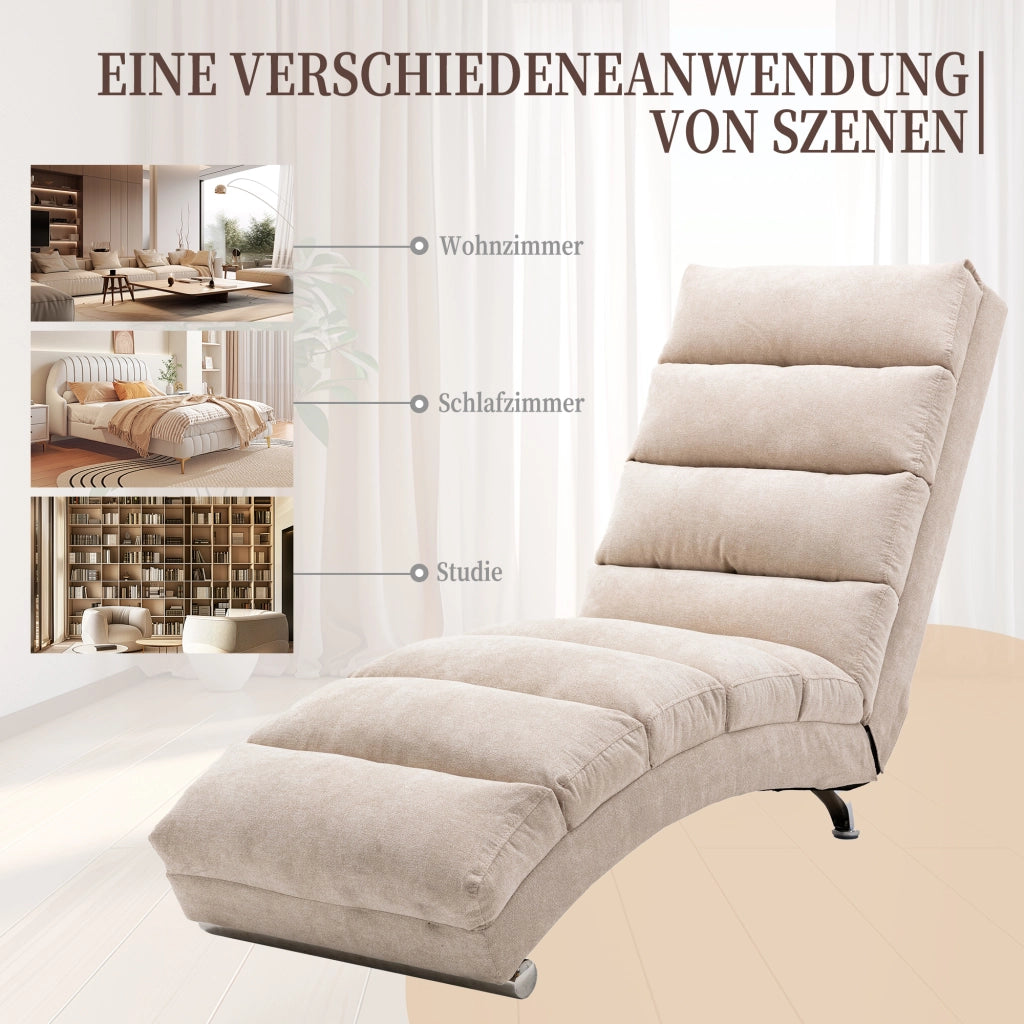 Chaise Longue Massaggiante Fissa 1 Posto con Vibrazione Delicata e Tasca Laterale; Schienale 140°; Lino Beige