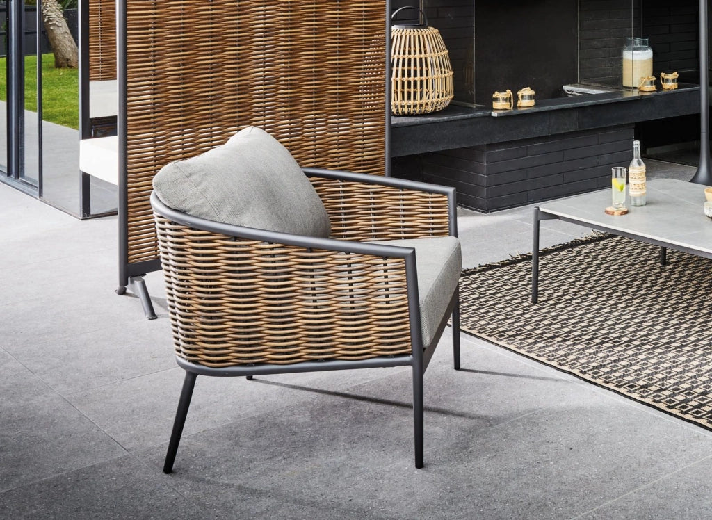SINED Set divano 2 posti e 1 poltrona lounge grafite in alluminio e wicker struttura resistente per esterni cuscini sfoderabili in poliestere idrorepellente modello SET-DIVANO-GIARDINO-ASTI