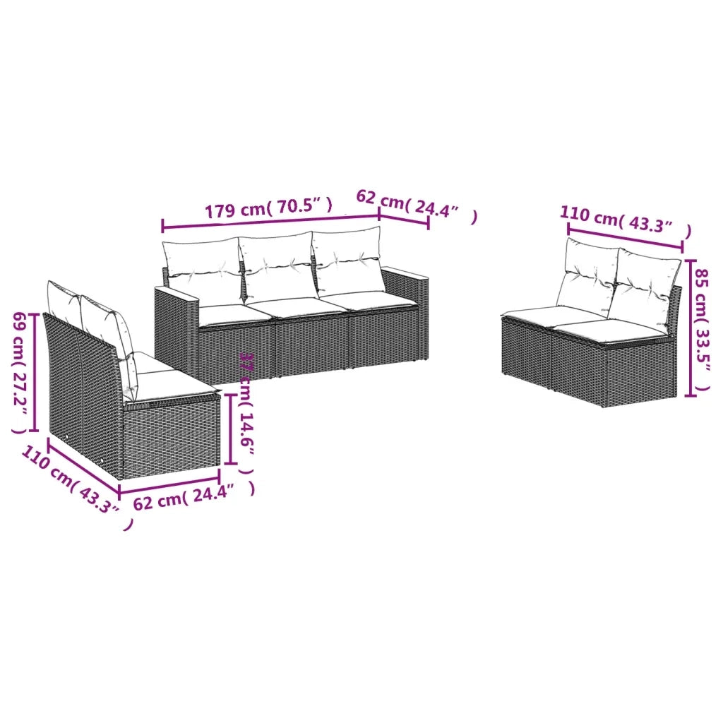 Set Divani da Giardino con Cuscini 7pz Nero Polyrattan 3258276