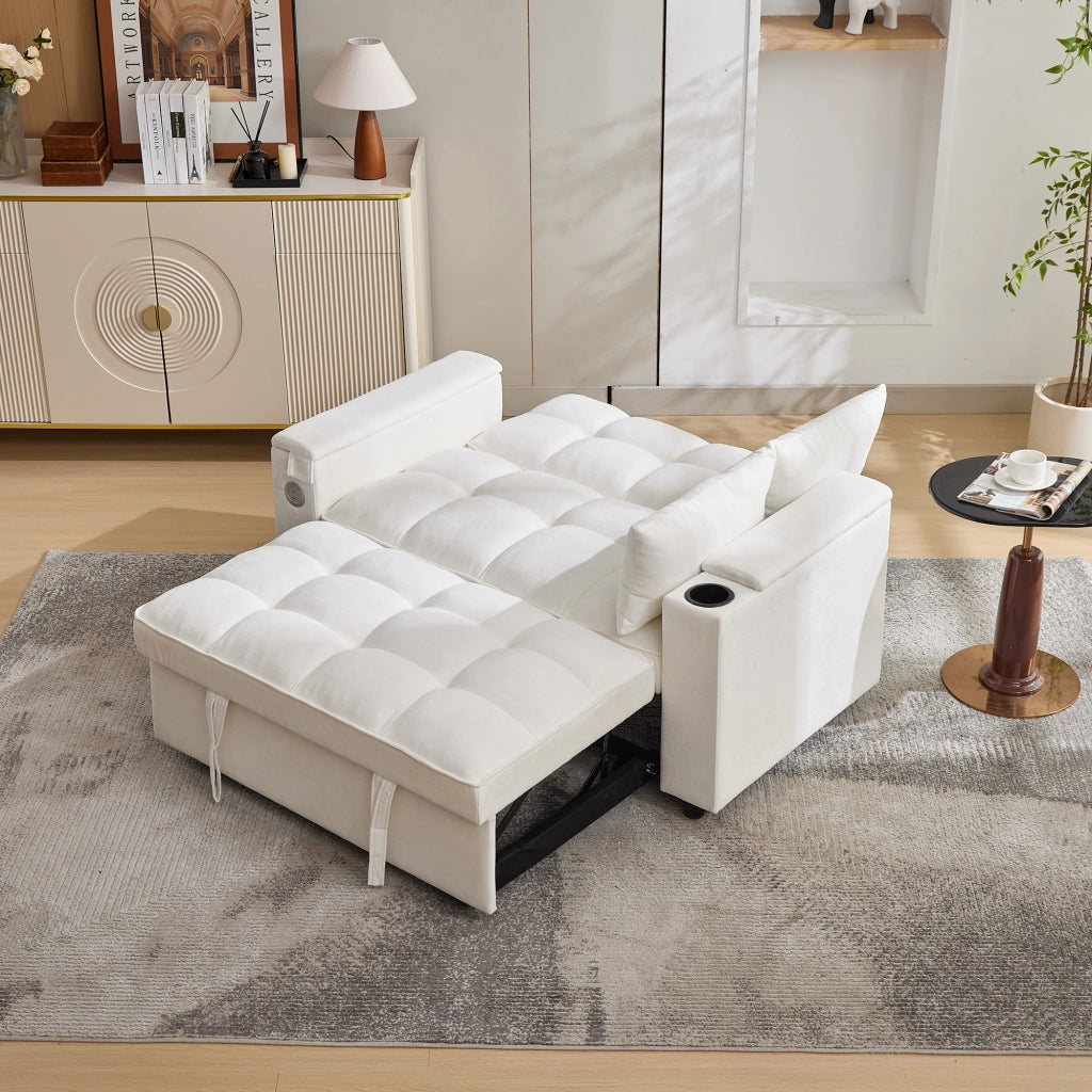 Divano Letto 3 in 1 Estraibile 2 Posti con Tavolo ¨C MINIMAL ¨C Beige