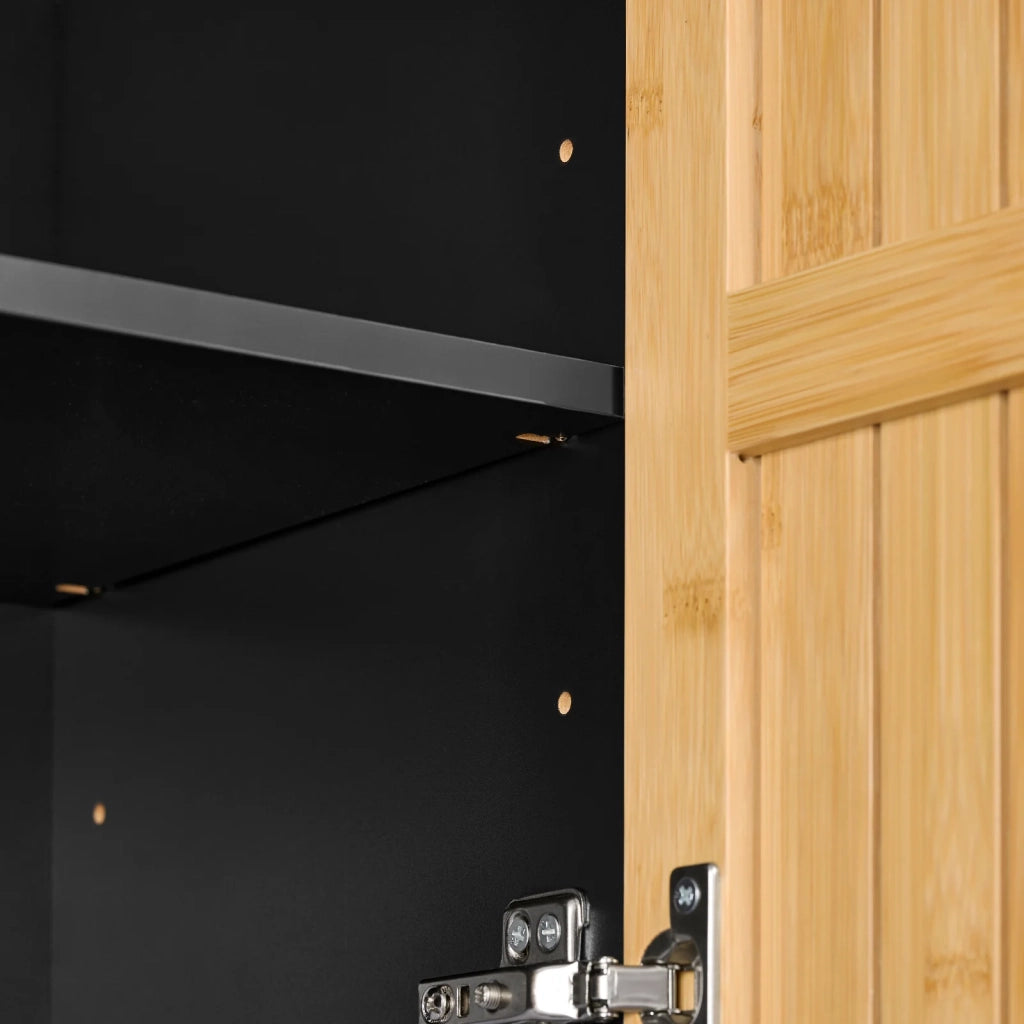 SoBuy Mobile Sottolavabo Bagno 60 cm Mobiletto Salvaspazio con Ante in Bambù e Piedini in Metallo Armadietto Moderno Sotto Lavabo per Bagno Piccolo BZR202-SCH