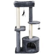 Easycomfort Albero Tiragraffi per Gatti Adulti su più Livelli, Castello per Gatti con Cuccia, Posatoio e 2 Ripiani, Bianco e Grigio, 48x35x100cm