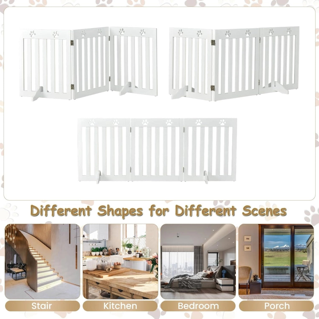 Cancelletto per Cani Pieghevoli 150 x 60 cm, Barriera per Cani in Legno a 3 Pannelli con Piedini Stabili, Recinzione per Scale, Ingressi e Corridoi (Bianco)