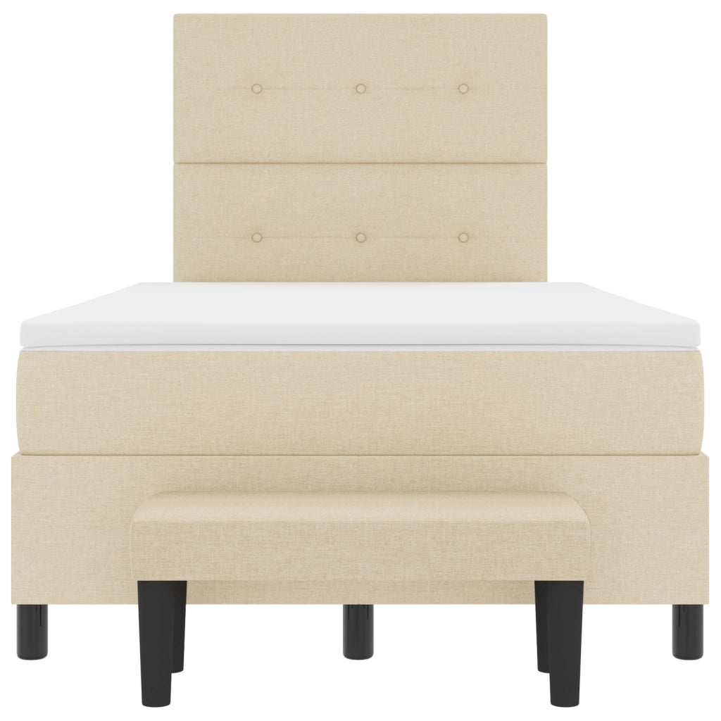 Letto box spring con materasso e panchina crema 120x200 cm tessuto