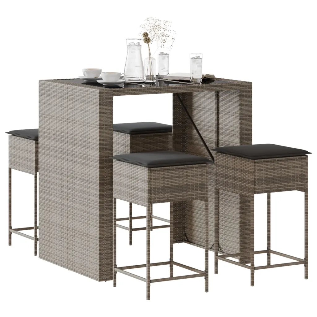 vidaXL Set Bar da Giardino 5 pz con Cuscini in Polyrattan Grigio
