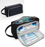 Etui grande a 2 compartimenti, organizzatore per etui, attrezzature scolastiche, grande organizzatore per attrezzature ufficiali con maniglie per ragazze, studentesse, adolescenti e adulti, nero, 22 x 11 x 9 cm