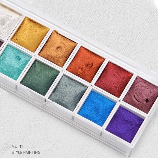 Set di Acquarelli Professionale - 12 Colori Kit di Acquarello Metallic Glitter Materiale per l'Arte - Per Artisti
