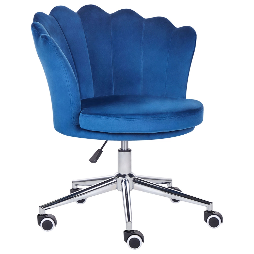 Sedia da ufficio in velluto di colore azzurro con base girevole altezza regolabile elegante moderna