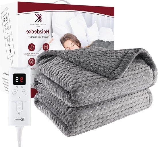 Deken elettrico 180 x 130 cm - 9 impostazioni di temperatura - Spegnimento automatico - Deken caldo con protezione contro sovraccaloramento - Lavabile in lavatrice - Grigio