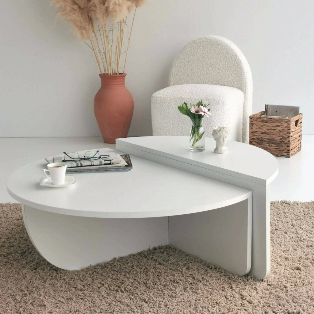 Tavolino da salotto Azim, Tavolo basso da caffè, Portariviste per divano, Ripiano da soggiorno, 90x90h35 cm, Bianco