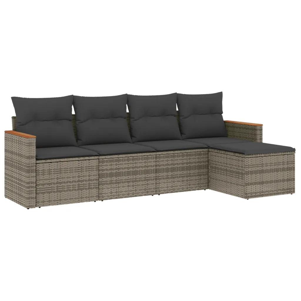 Set Divano da Giardino 5 pz con Cuscini-Sofa da Giardino-Divanetto da esterno Grigio in Polyrattan 369815