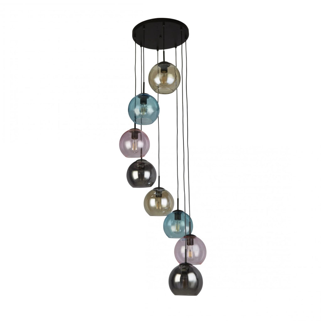 Mardi Gras II 8Lt Pendant - Metallo nero e vetro colorato