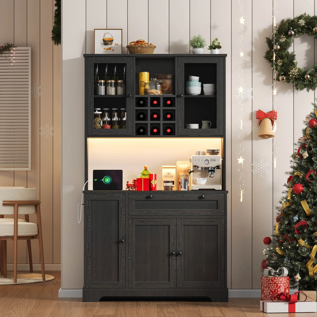 BUFFET 180x105x40 cm Nero in MDF con LED e prese USB