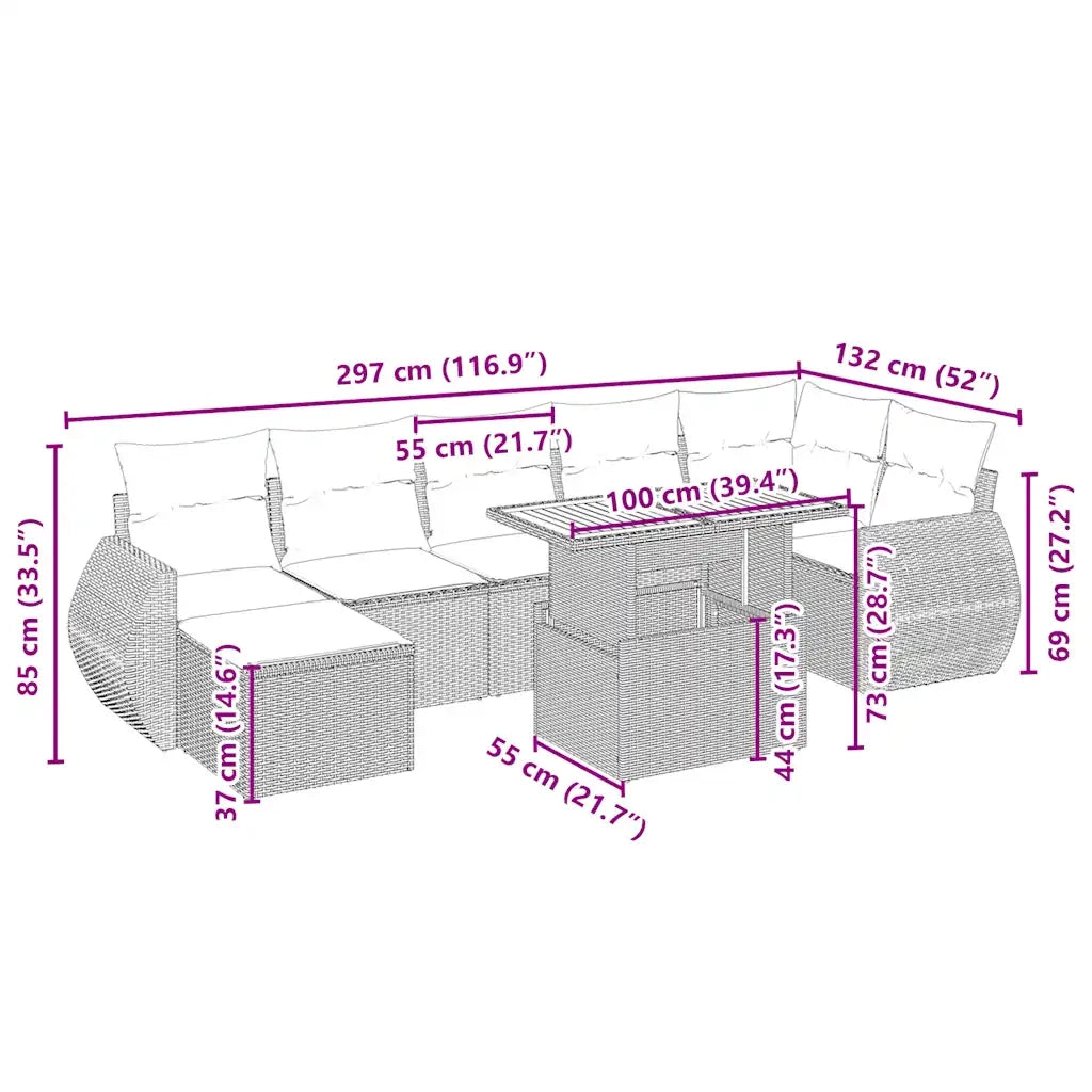 Set Divano da Giardino 8 pz con Cuscini Beige in Polyrattan 3275823