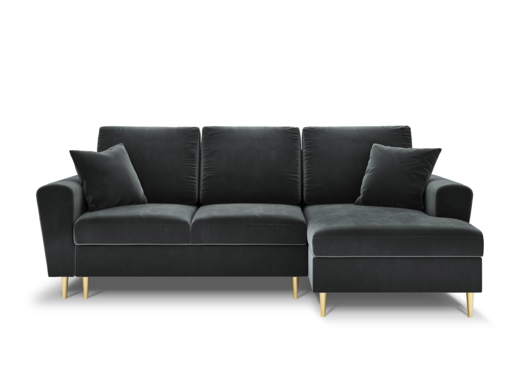 Cosmopolitan Design - Divano convertibile angolare destro con contenitore "Kyoto" 4 posti in velluto grigio scuro 
