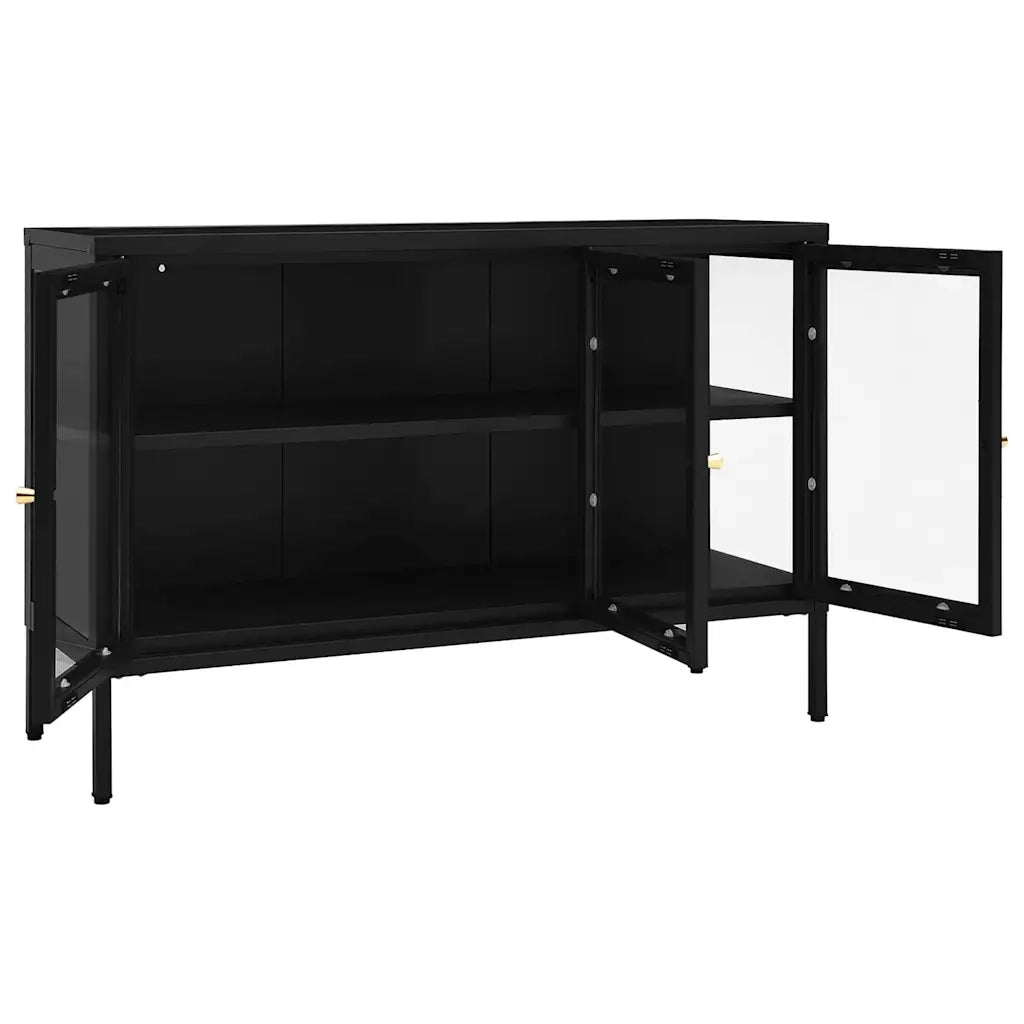 Credenza-Buffet-Armadio da cucina Nera 105x35x70 cm in Acciaio e Vetro