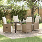 Set da Pranzo per Giardino con cuscino 5 pcs Beige polyrattan