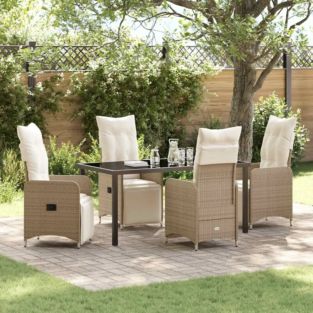 Set da Pranzo per Giardino con cuscino 5 pcs Beige polyrattan