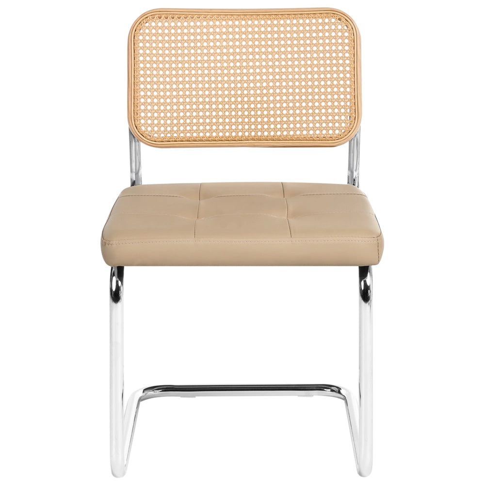 Set di 2 sedie da pranzo in ecopelle tortora con base a sbalzo in metallo stile vintage retrò