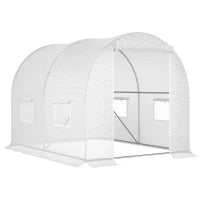 Serra a Tunnel con 4 Finestrelle e Ingresso a Zip in Acciaio Zincato e PE, 3x2x1.9 m, Bianco