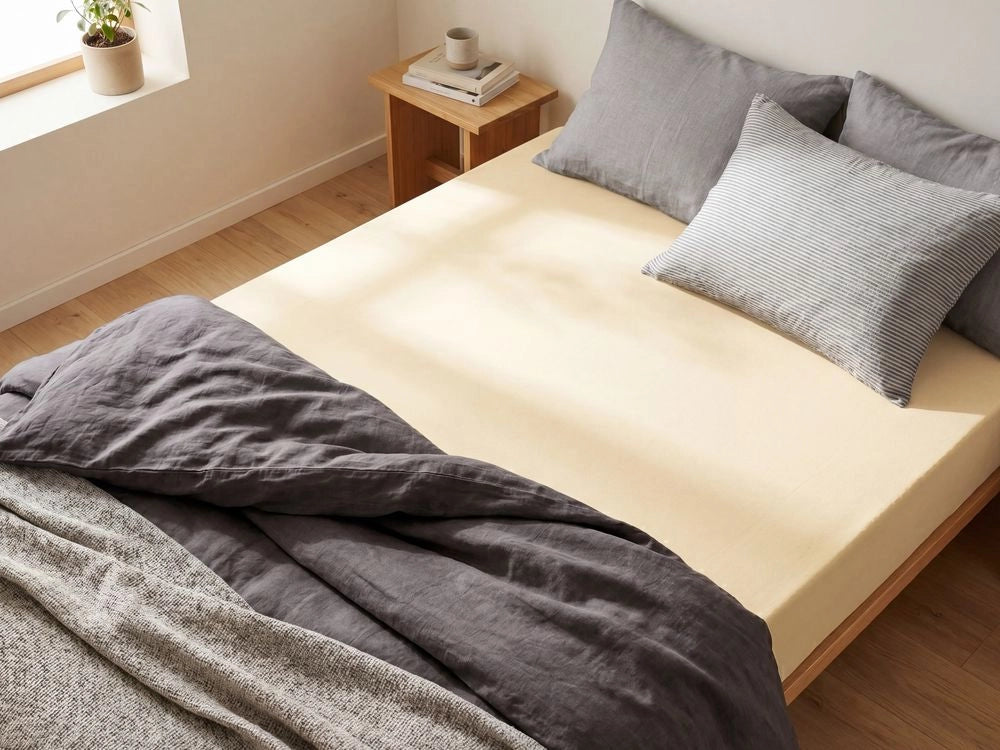 Lenzuolo con angoli cotone giallo 90 x 200 cm con bordi elastici modello classico a tinta unita camera da letto classica
