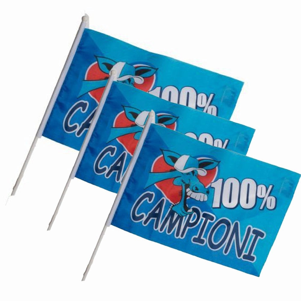 Trade Shop - 3 Bandiere Con Asta 45x30 Napoli Italia Scudetto Calcio Squadra Champions League -