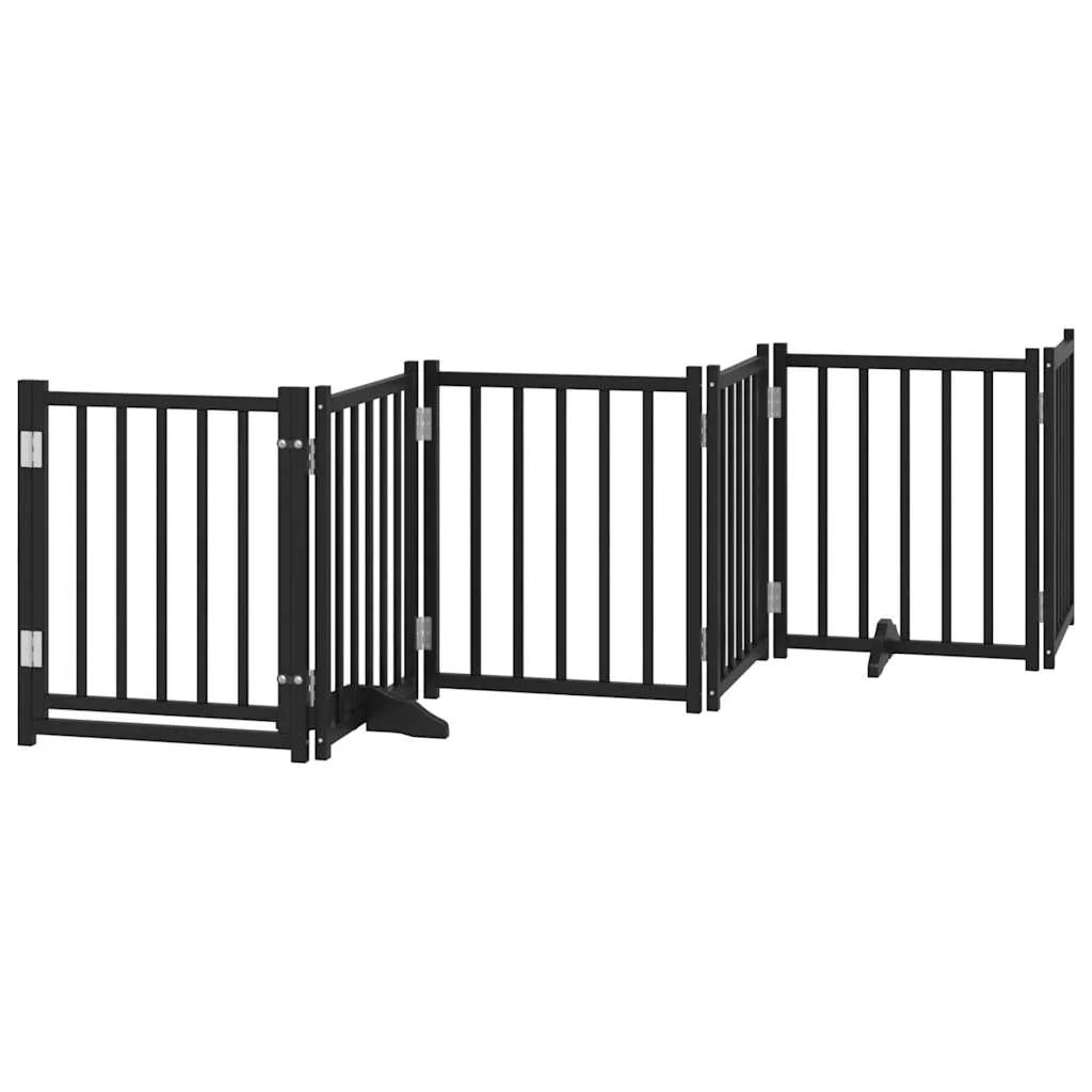 Cancelletto di sicurezza per cani con porta 6 pannelli legno massello di abete nero 02_0023332